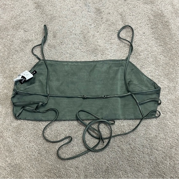 Zara khaki olive green linen blend boho festival open back strappy crop top NWT - Picture 6 of 11